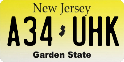 NJ license plate A34UHK