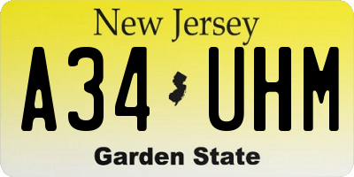 NJ license plate A34UHM