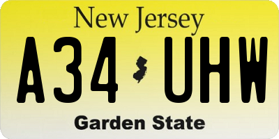 NJ license plate A34UHW