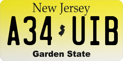 NJ license plate A34UIB