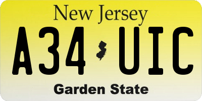 NJ license plate A34UIC