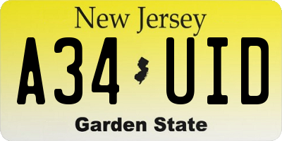 NJ license plate A34UID