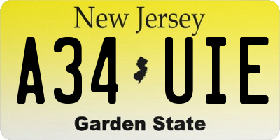 NJ license plate A34UIE
