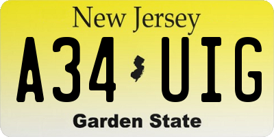 NJ license plate A34UIG