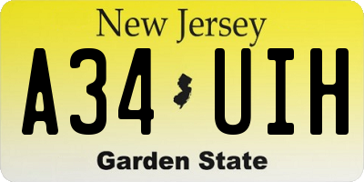 NJ license plate A34UIH