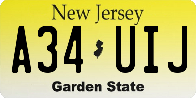 NJ license plate A34UIJ