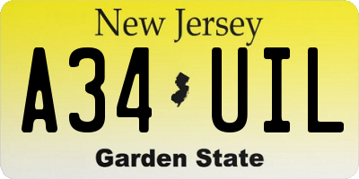 NJ license plate A34UIL