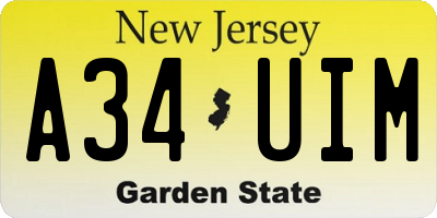 NJ license plate A34UIM