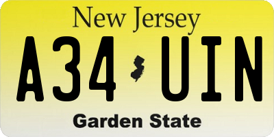 NJ license plate A34UIN