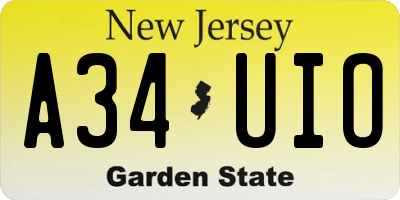 NJ license plate A34UIO