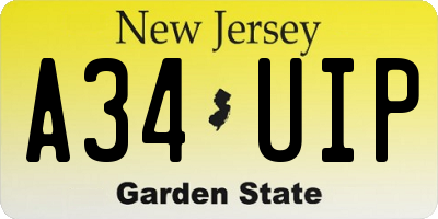 NJ license plate A34UIP