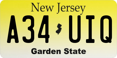NJ license plate A34UIQ