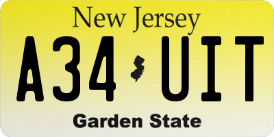 NJ license plate A34UIT