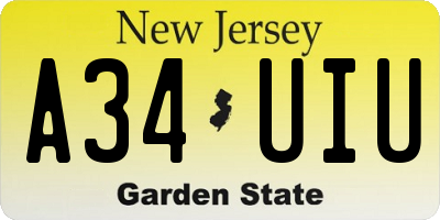 NJ license plate A34UIU