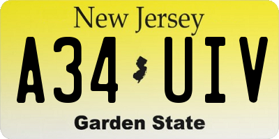 NJ license plate A34UIV