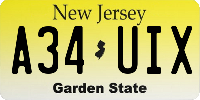 NJ license plate A34UIX
