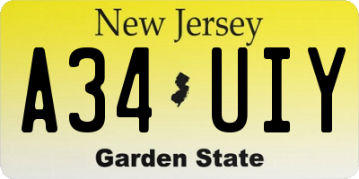 NJ license plate A34UIY