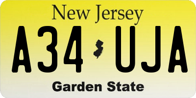 NJ license plate A34UJA