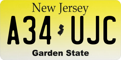 NJ license plate A34UJC