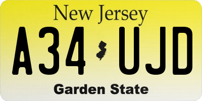 NJ license plate A34UJD