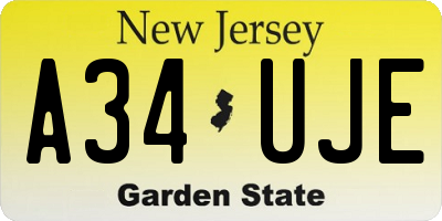 NJ license plate A34UJE