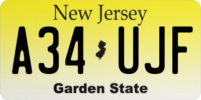 NJ license plate A34UJF