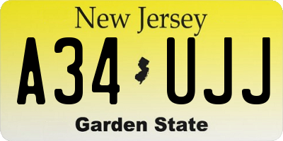 NJ license plate A34UJJ