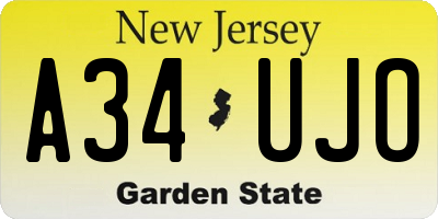 NJ license plate A34UJO