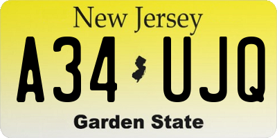 NJ license plate A34UJQ
