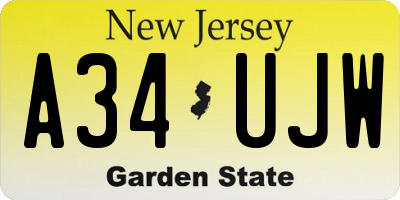 NJ license plate A34UJW