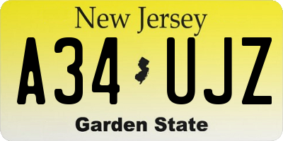 NJ license plate A34UJZ