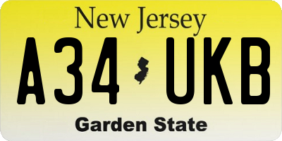 NJ license plate A34UKB