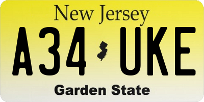 NJ license plate A34UKE