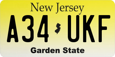 NJ license plate A34UKF