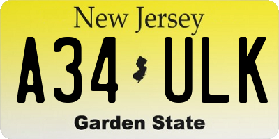 NJ license plate A34ULK