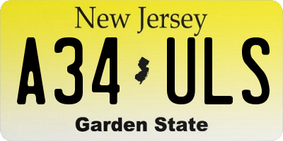 NJ license plate A34ULS