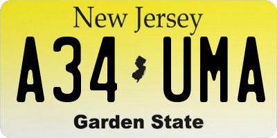 NJ license plate A34UMA