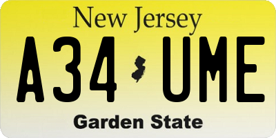 NJ license plate A34UME