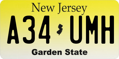 NJ license plate A34UMH