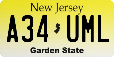 NJ license plate A34UML
