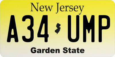 NJ license plate A34UMP
