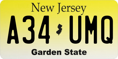 NJ license plate A34UMQ