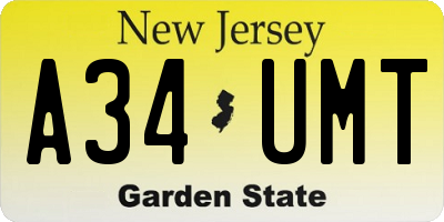 NJ license plate A34UMT