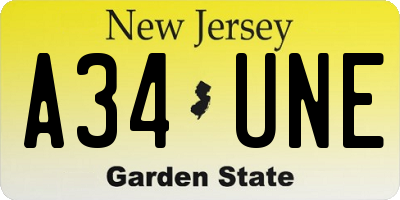 NJ license plate A34UNE