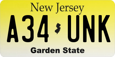 NJ license plate A34UNK