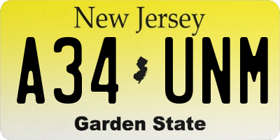 NJ license plate A34UNM