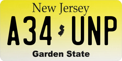 NJ license plate A34UNP