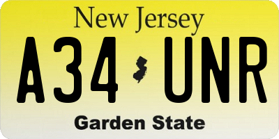 NJ license plate A34UNR