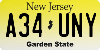 NJ license plate A34UNY