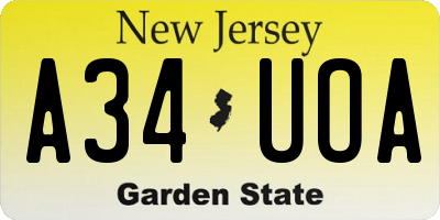 NJ license plate A34UOA